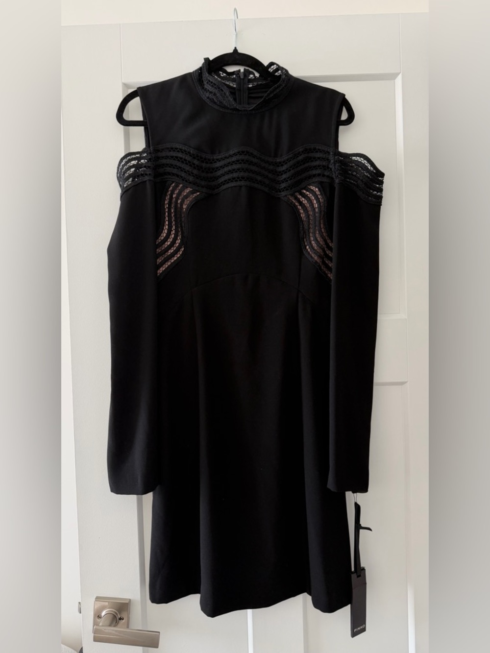 Pinko Black Cold-Shoulder Lace-Trim Long Sleeve Dress